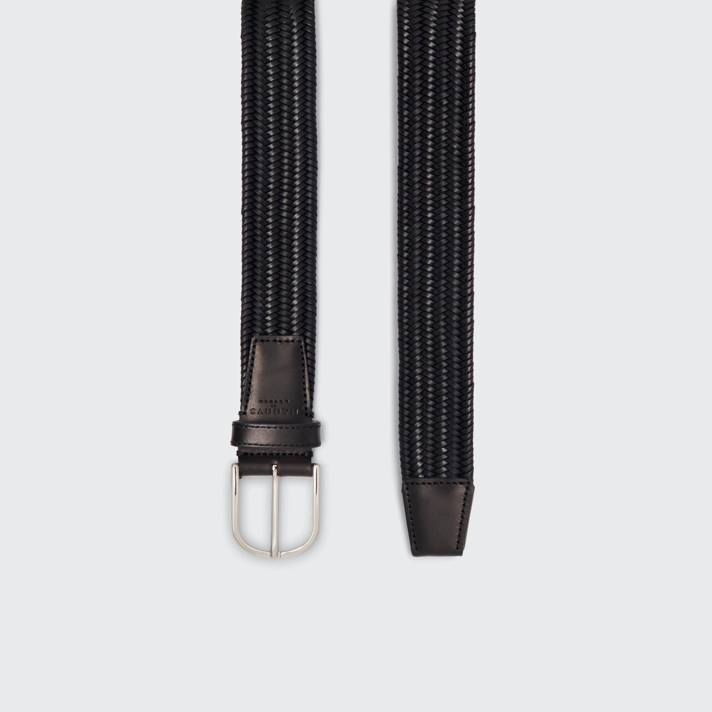 Woven Elasticated Leather Belt Black 35mm