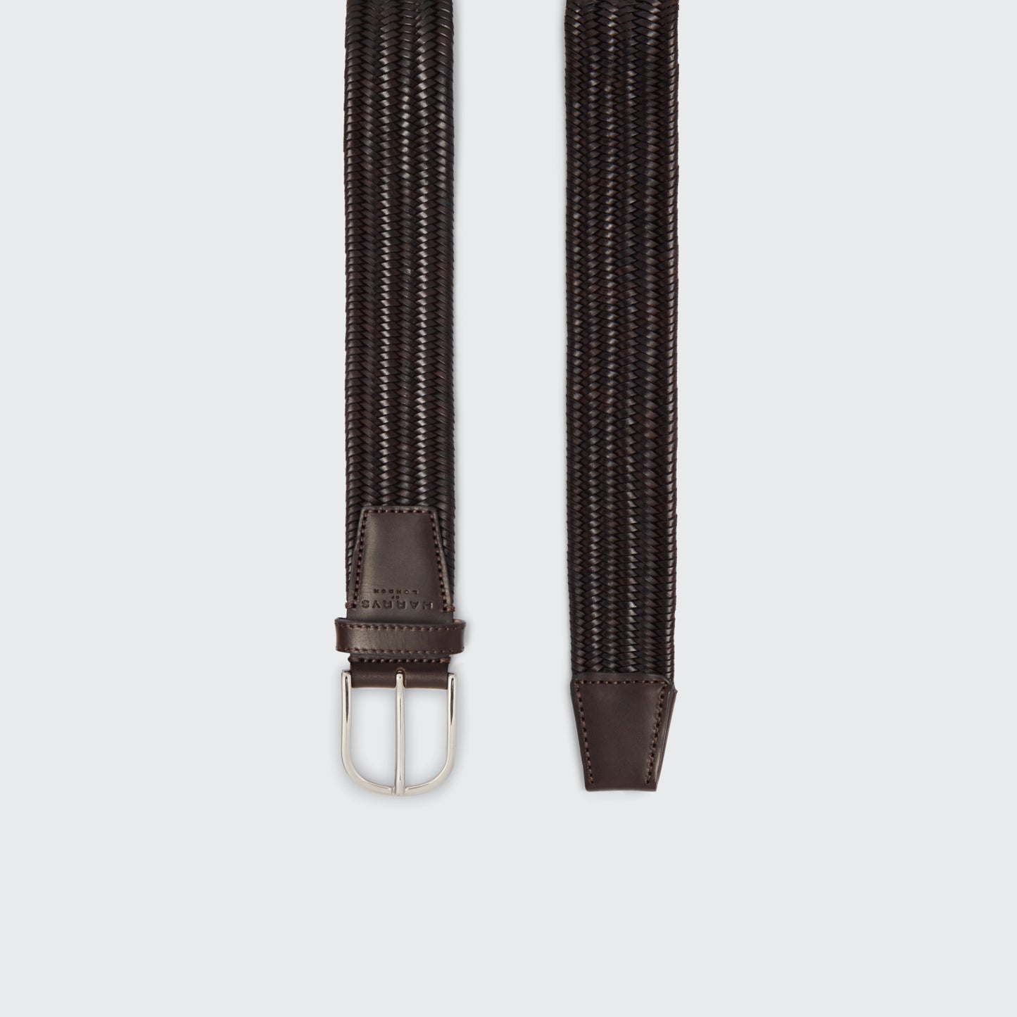 Woven Elasticated Leather Belt Dark Brown 35mm